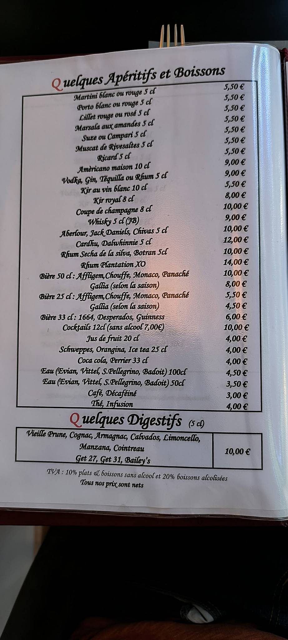 Menu de Le Cheval Rouge