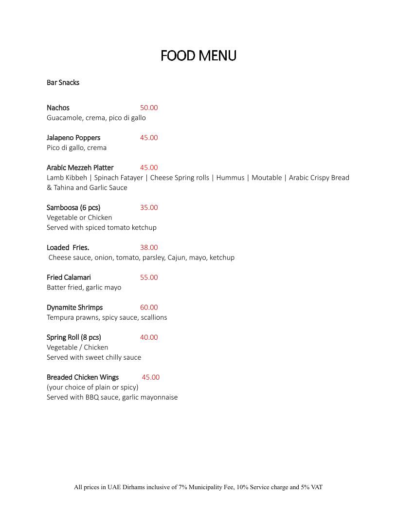 Menu at Level 47 Rooftop Bar & Lounge, Dubai, Carlton Downtown Hotel ...