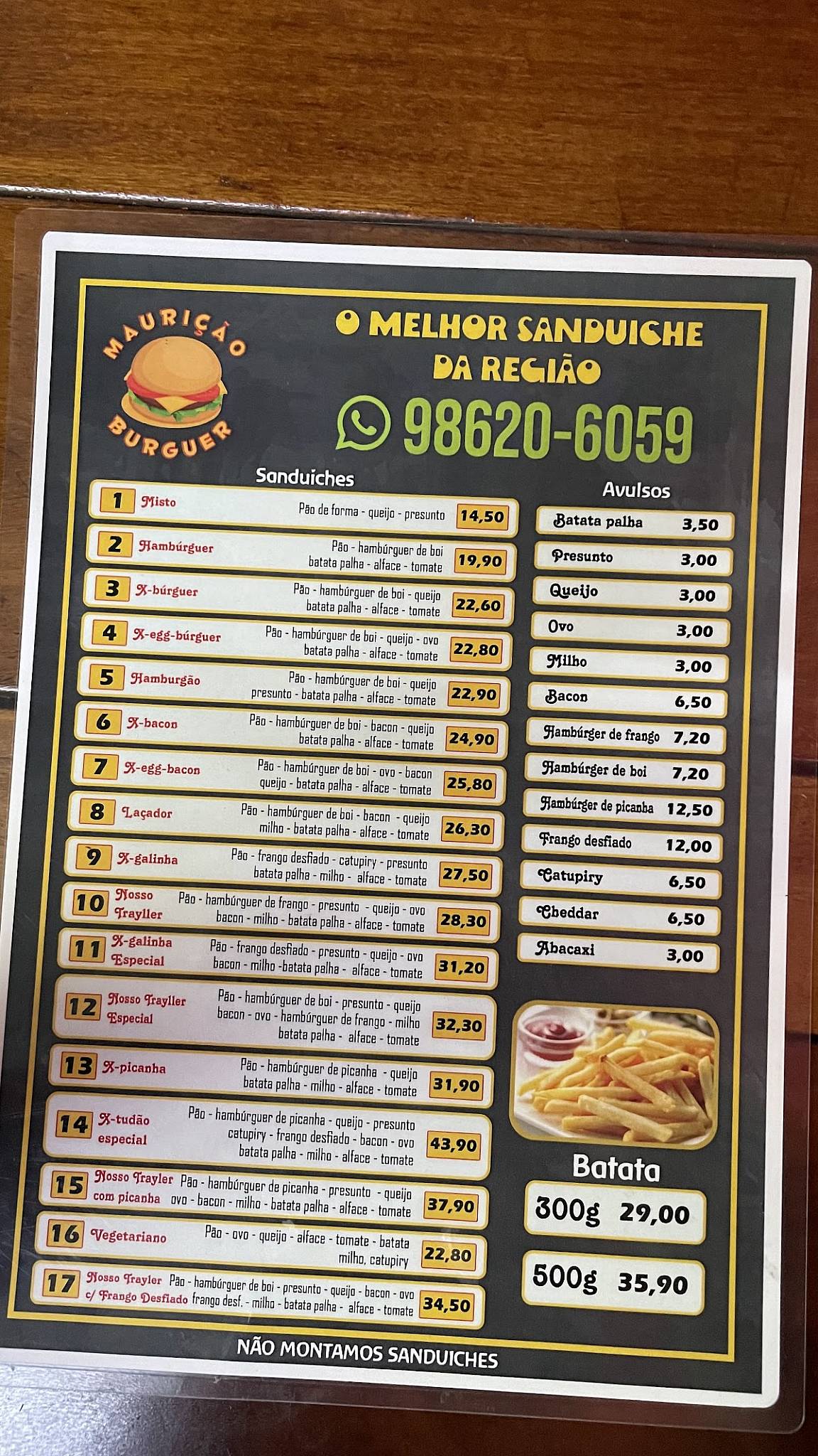 Maurição burguer cardápio