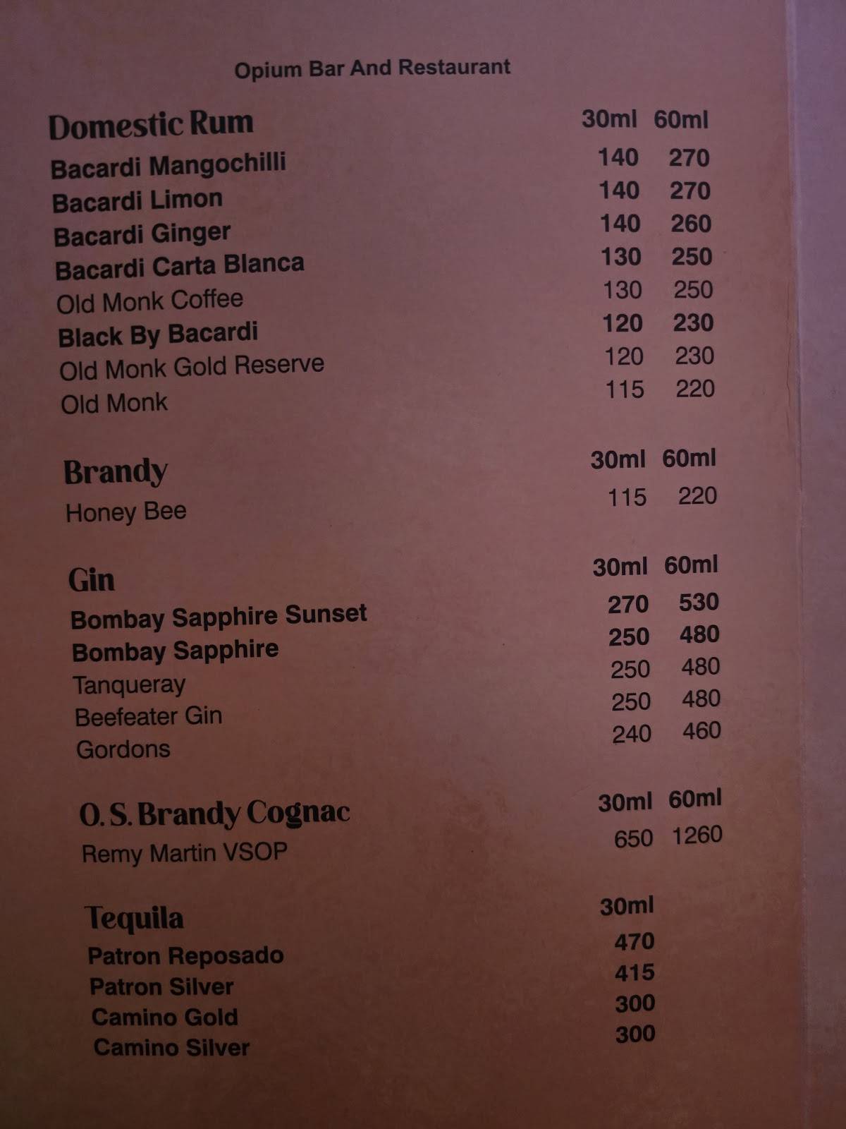 Opium Bar And Restaurant menu