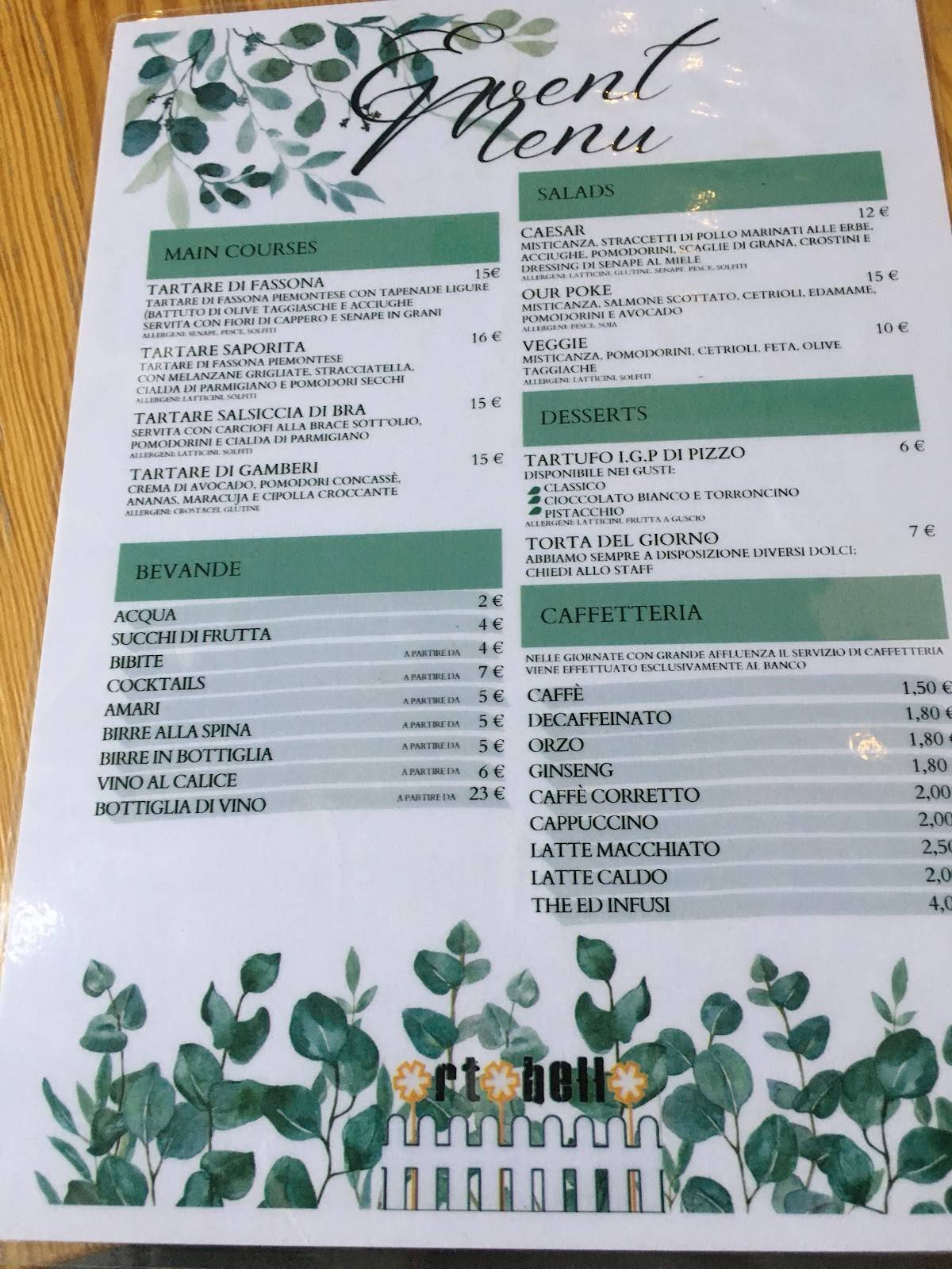 Menu di Ortobello Hamburger & Joy 
