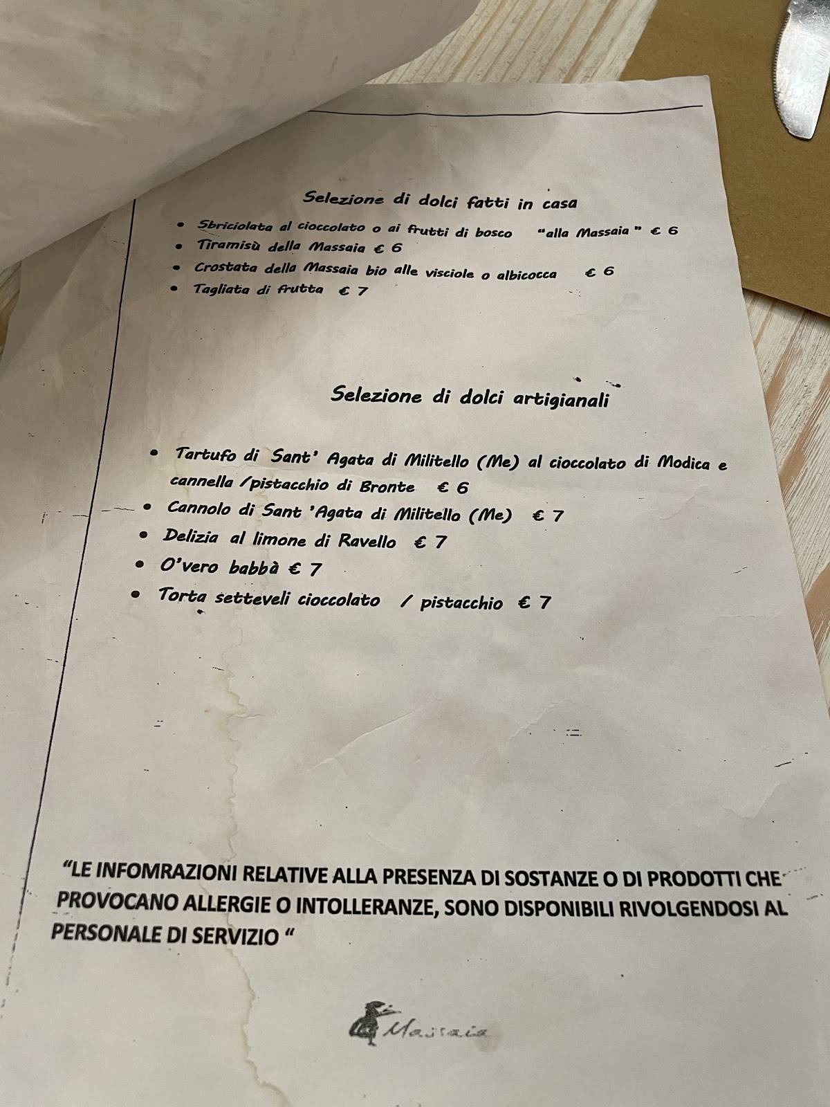 Menu di Osteria La Massaia 