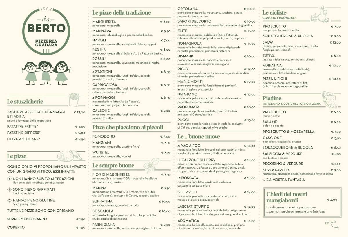 Menu di Pizzeria Bar Da Berto 