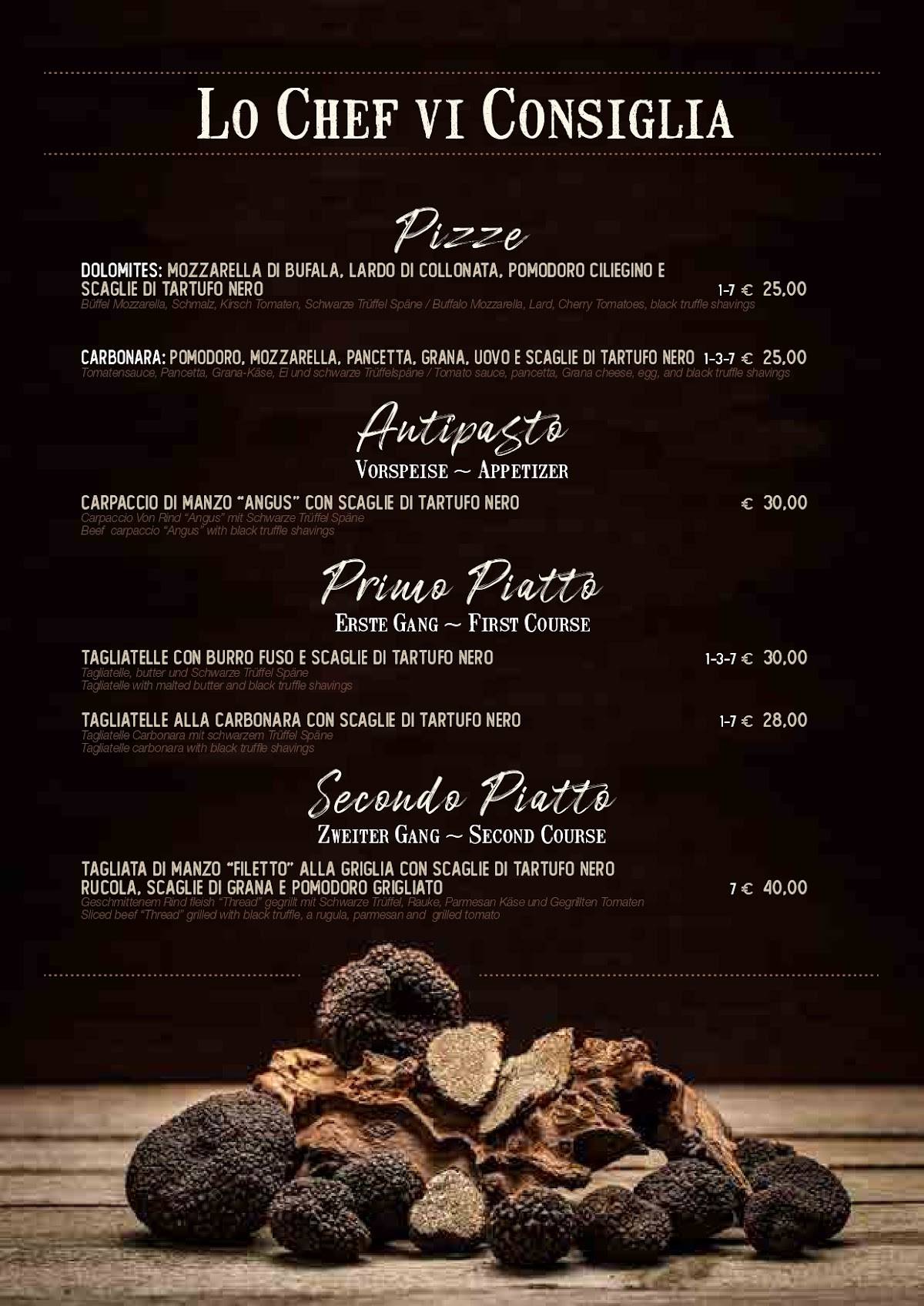 Menu di RISTORANTE PIZZERIA SKI BAR SAN CASSIANO 