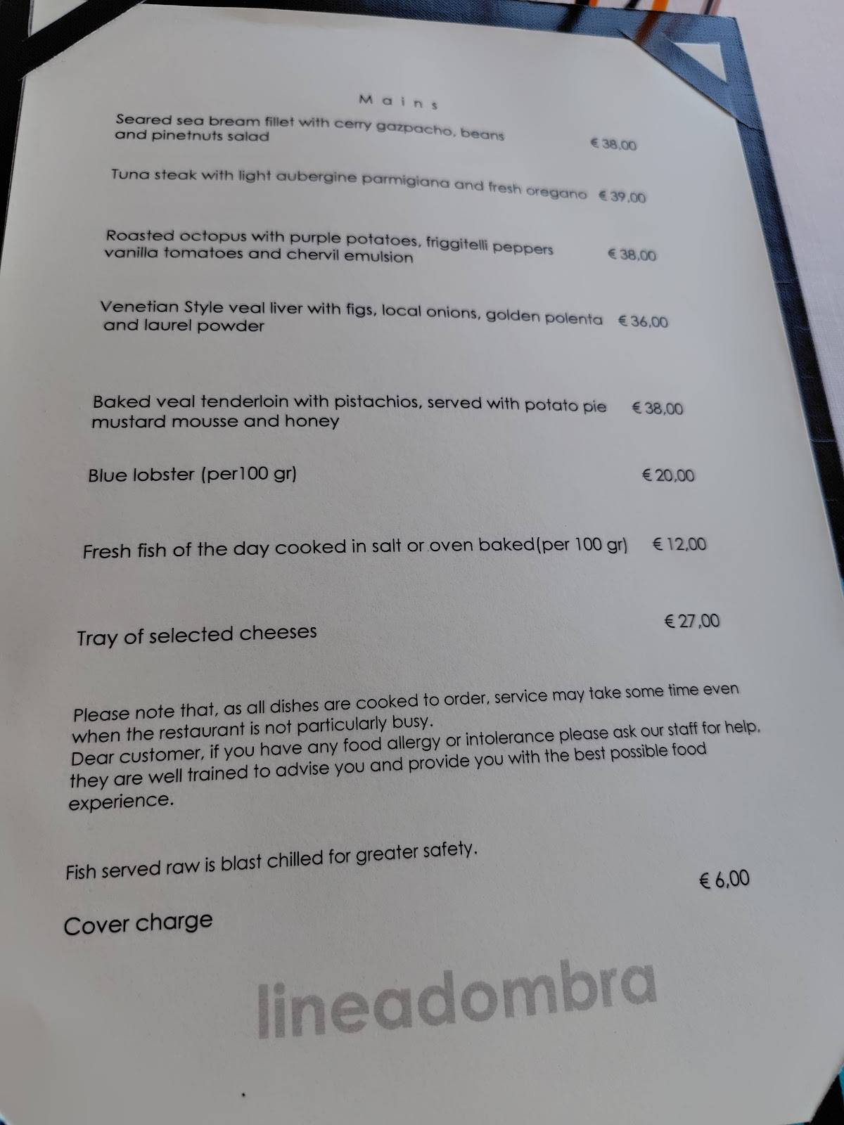 Menu di Ristorante Lineadombra 
