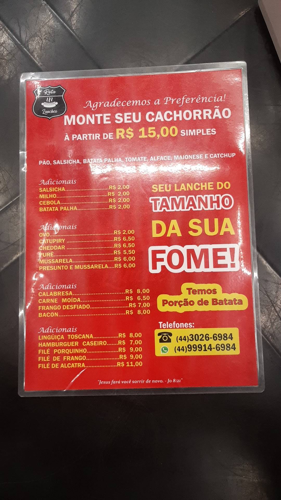 Rota Lanches cardápio
