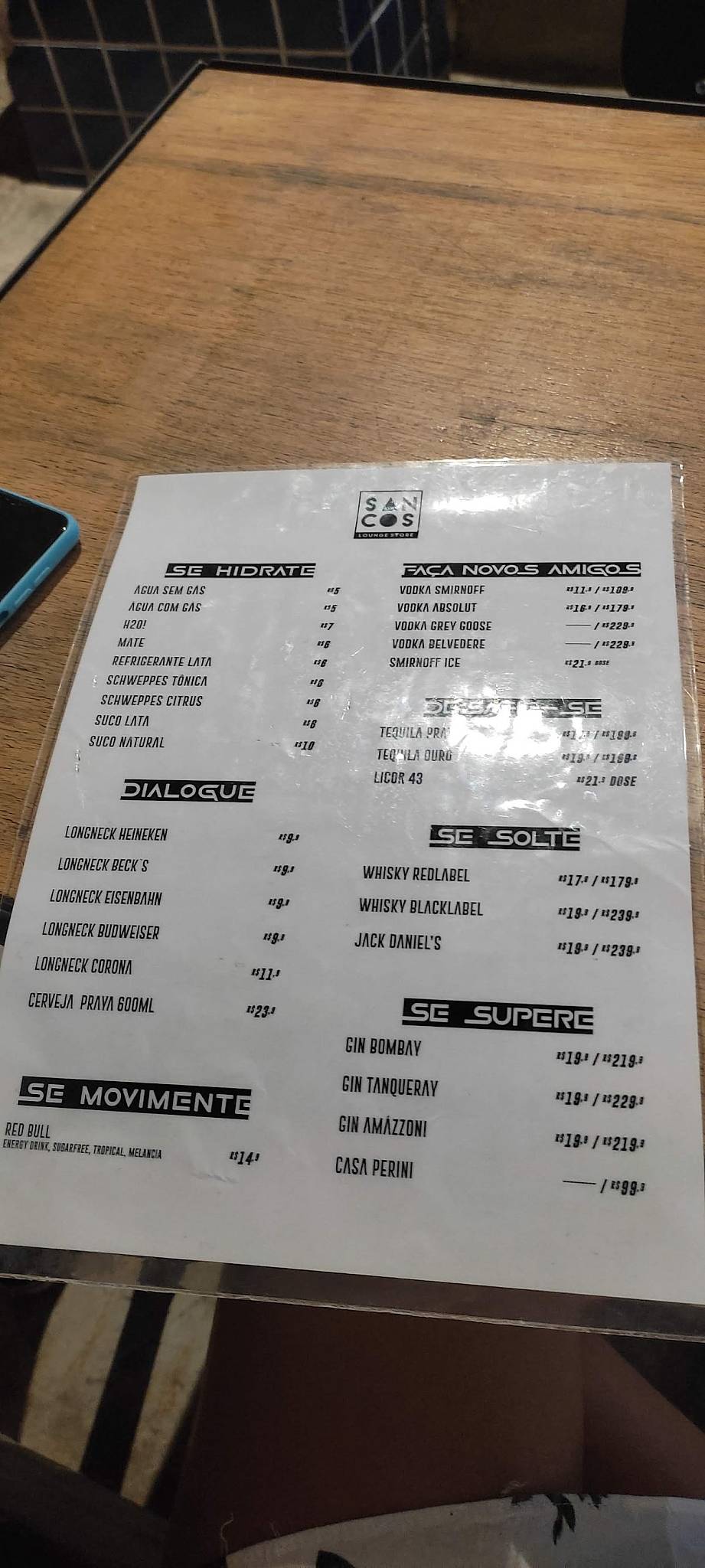 Sancos Lounge Store cardápio