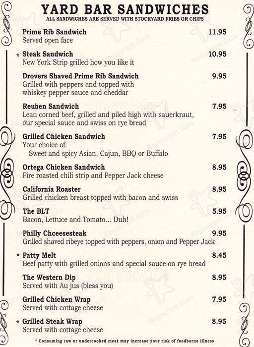 Denver Stockyard Saloon - The Yard Bar menu