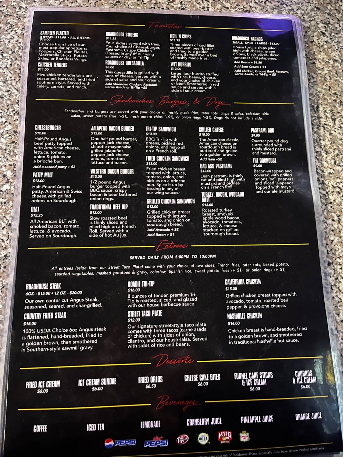 Menu at The Etiwanda Roadhouse Bar & Grill, Rancho Cucamonga