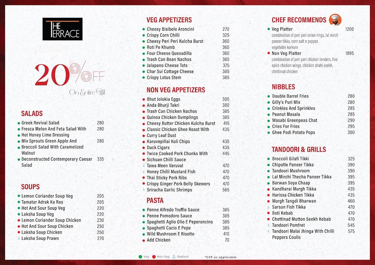 The Terrace at Gilly's Redefined menu