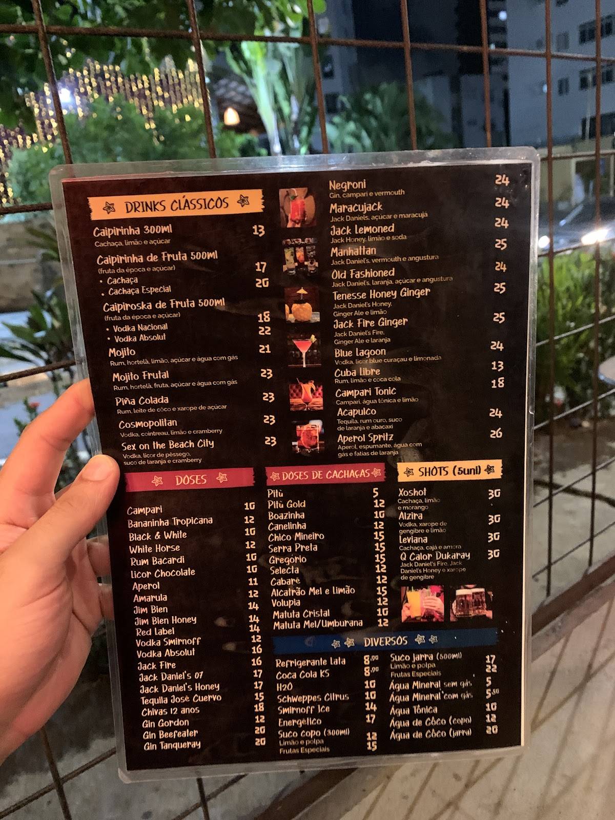Tropicana Bar e Drinks cardápio