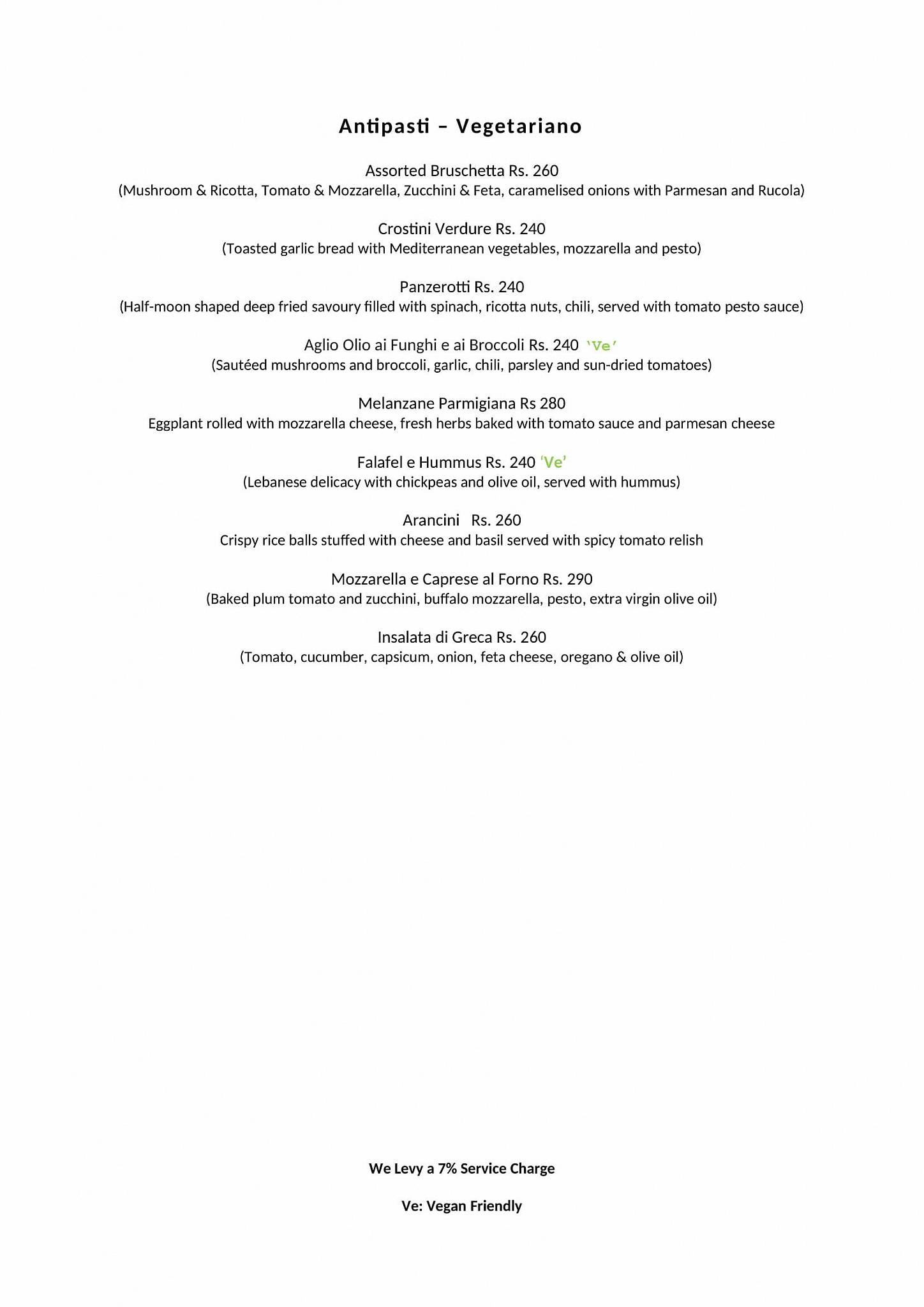 Via Milano menu