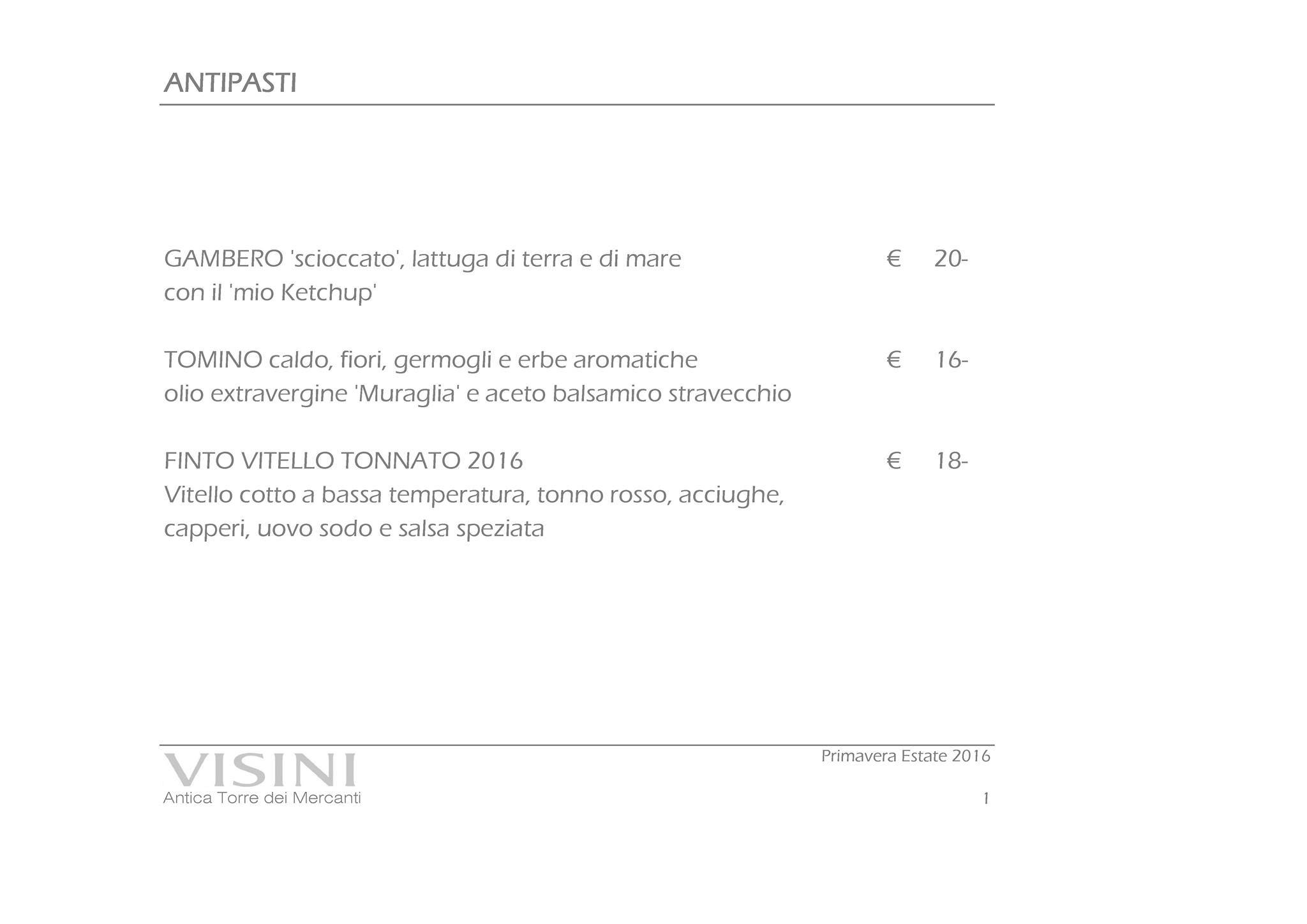 Menu di Visini Como 