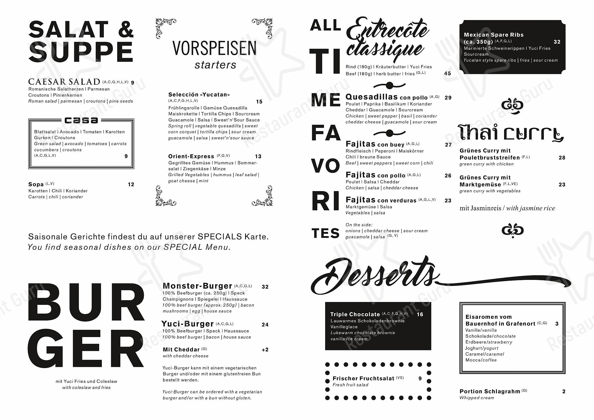 Lunch Menu per Yucatan Kitchen&Bar in Engelberg