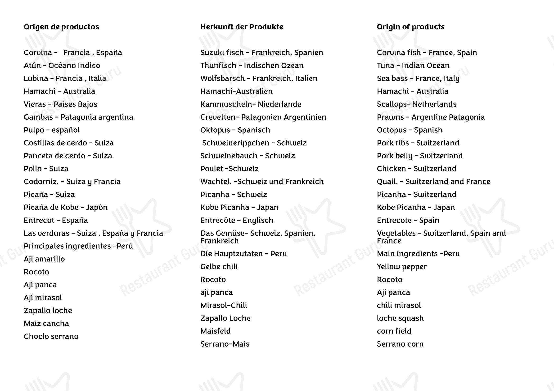 Menu per Püente ristorante