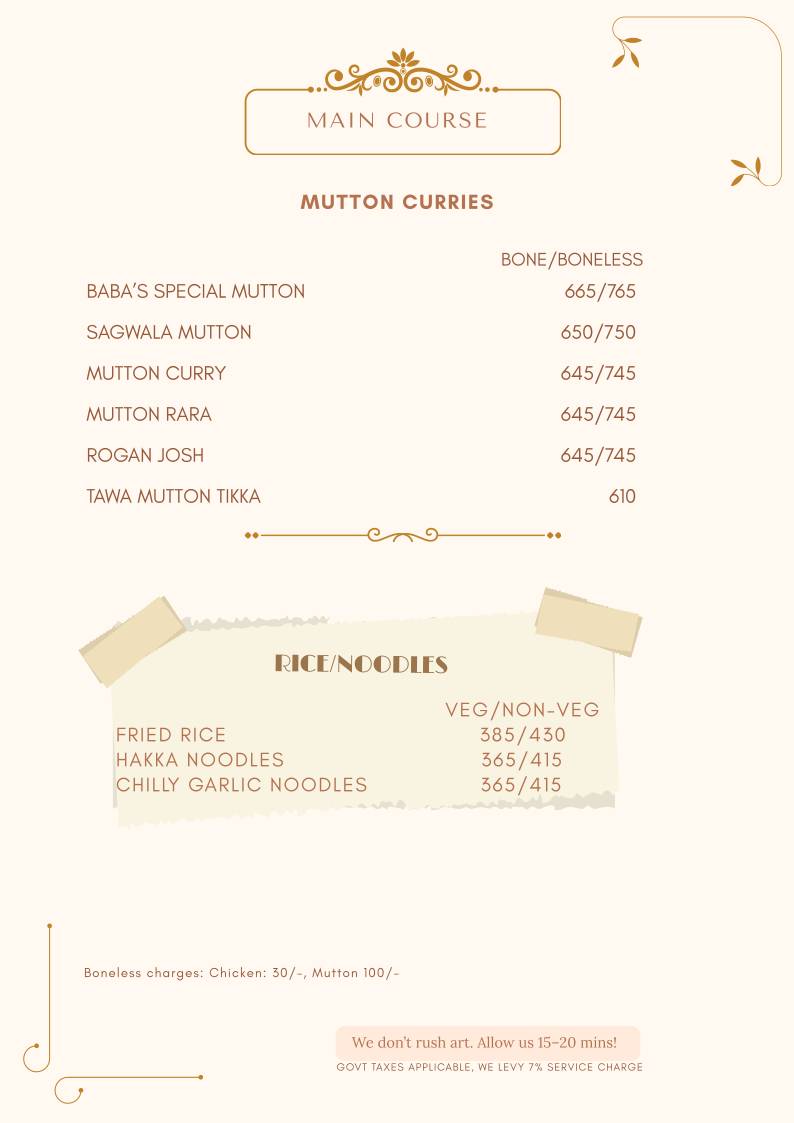 Baba's Pune menu