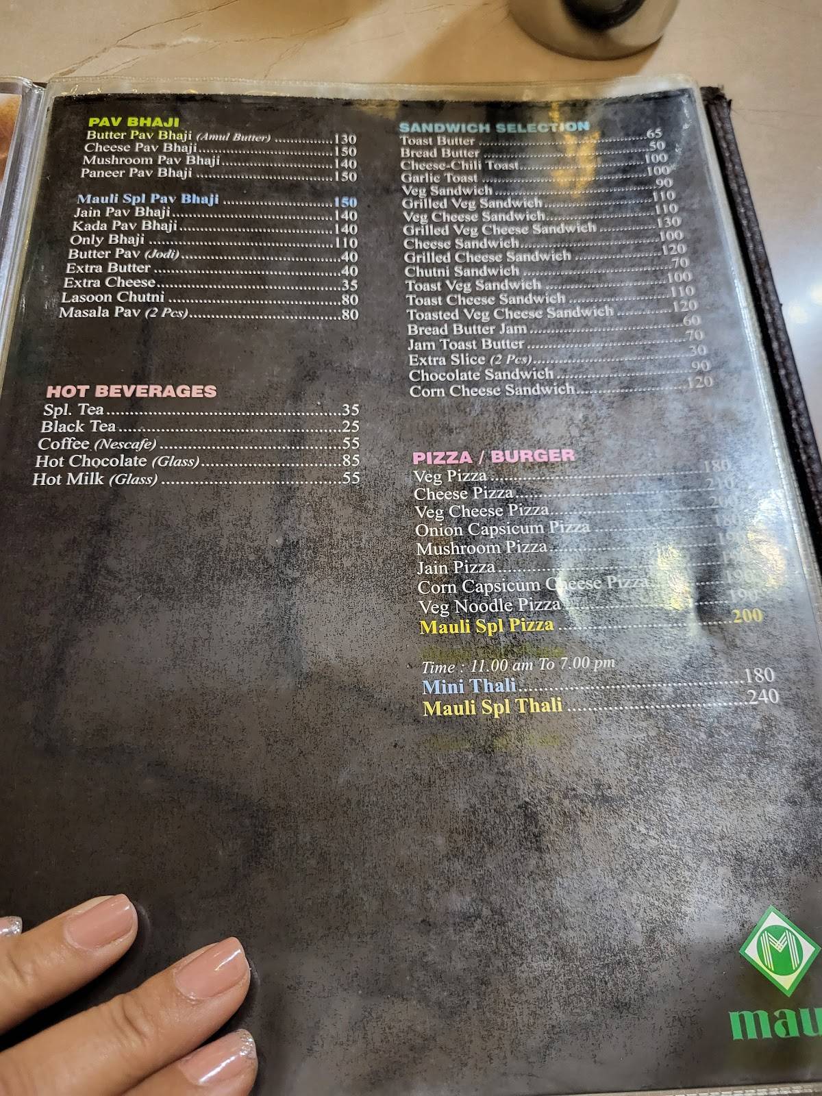 Mauli Veg Restaurant & Banquet Hall menu
