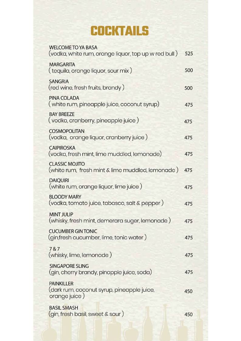 Ya Basa -Taproom & Kitchen menu