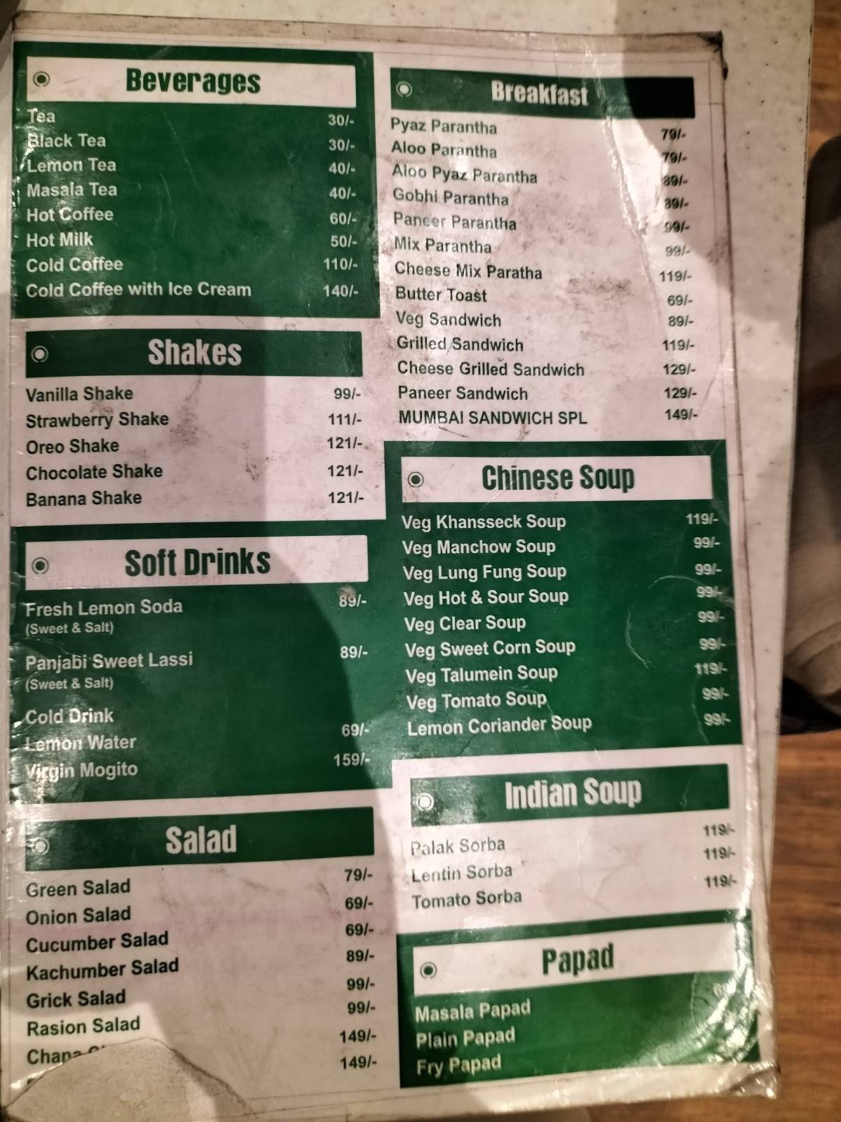Punjabi virsa family restaurant and sweets menu