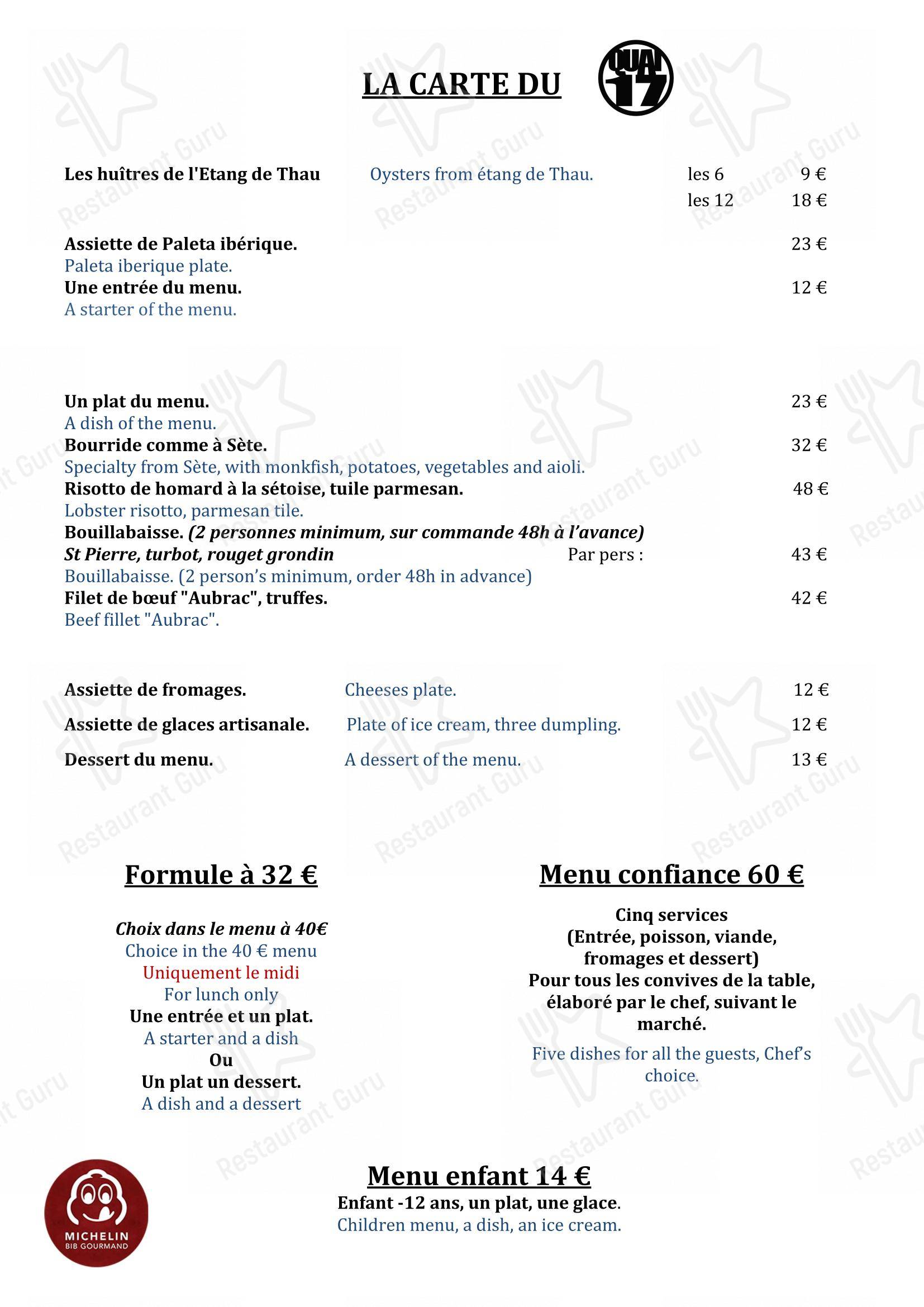 菜单 pour Quai 17 restaurant
