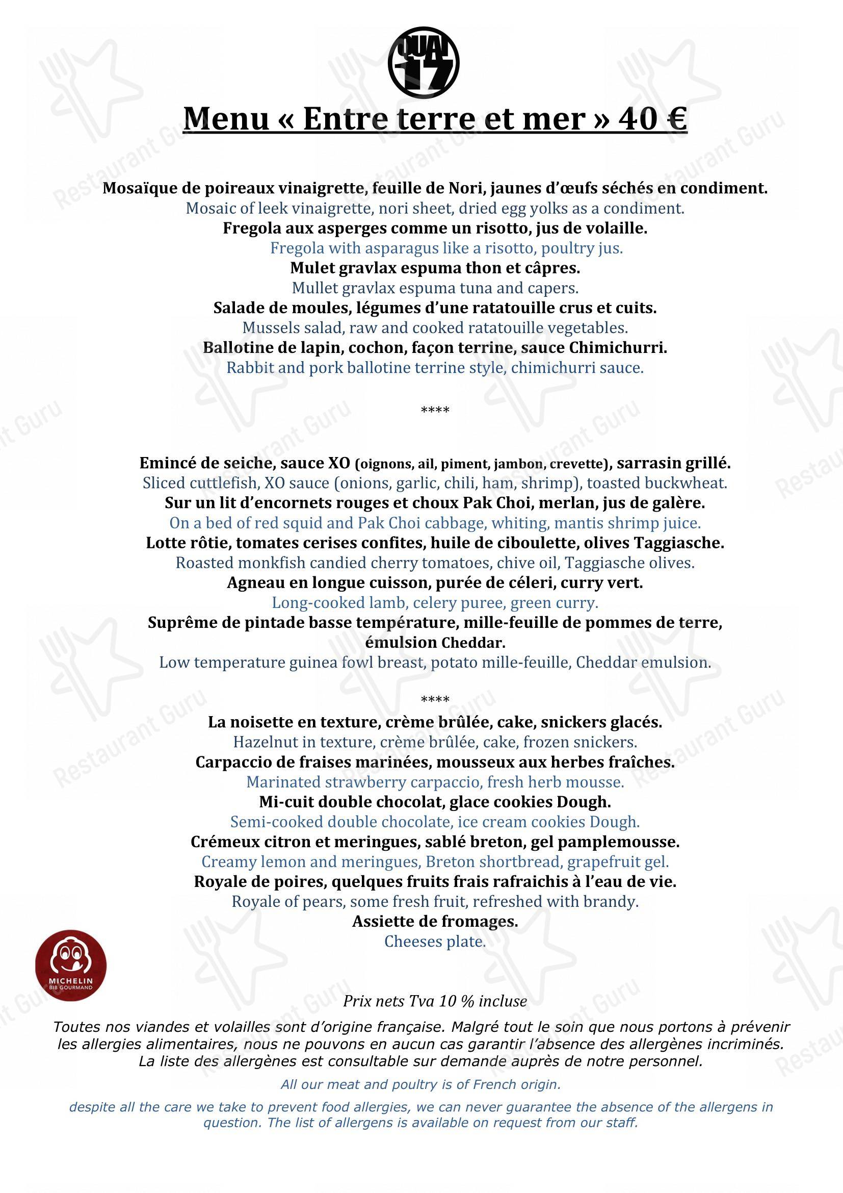 菜单 pour Quai 17 dans Sète