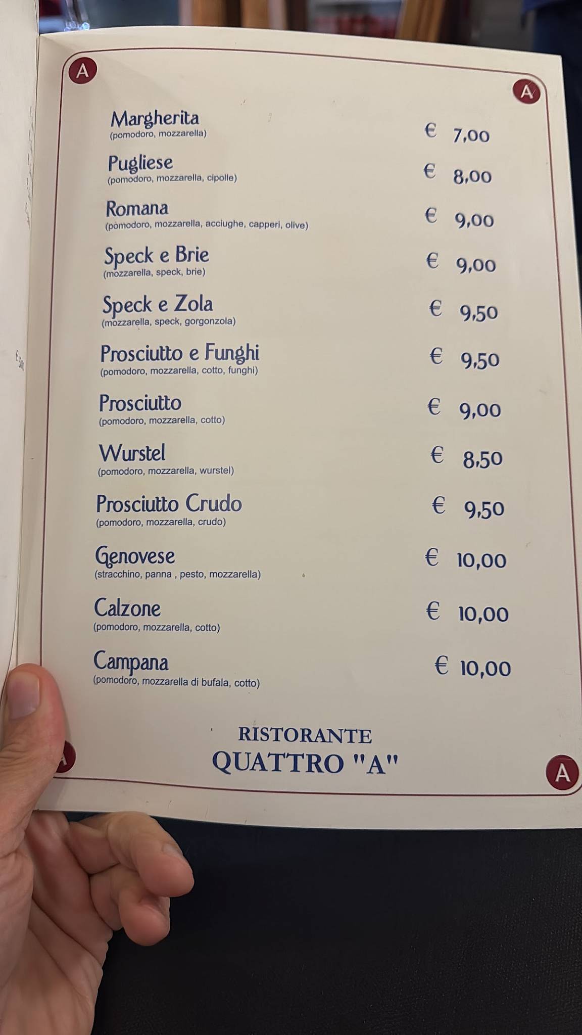 Menu di Quattro A 