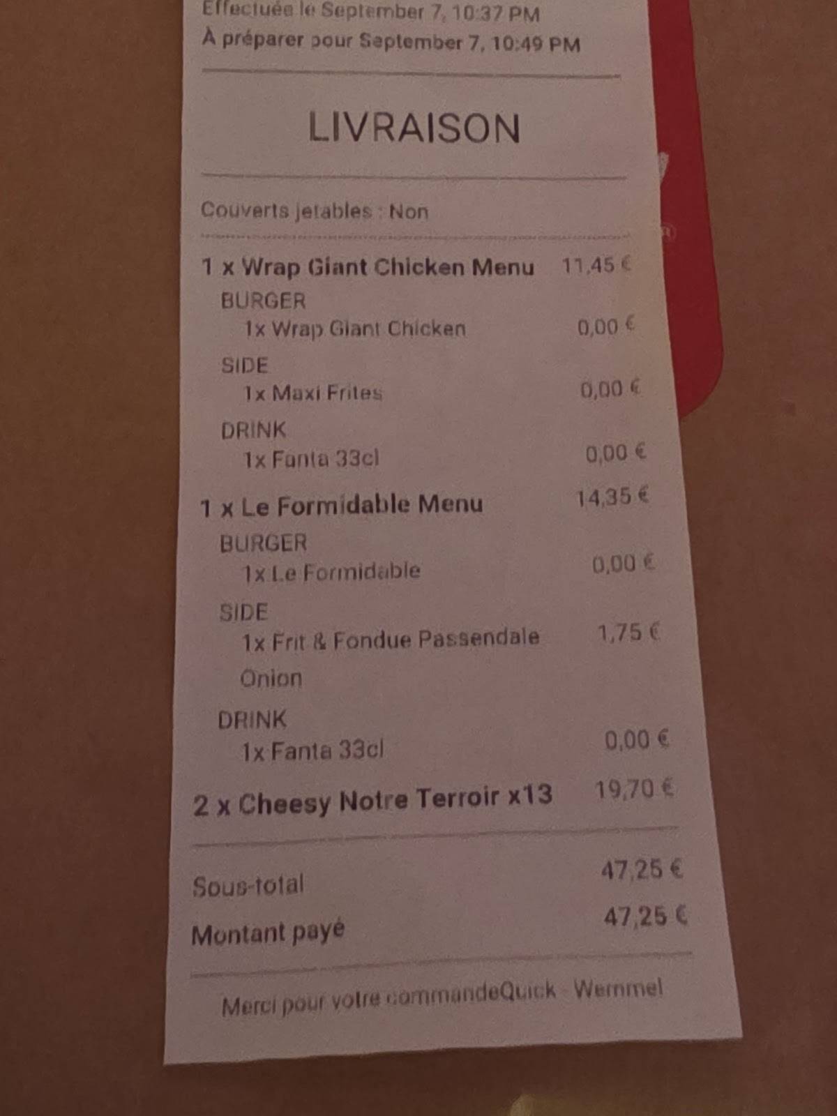 Menu de Quick Wemmel