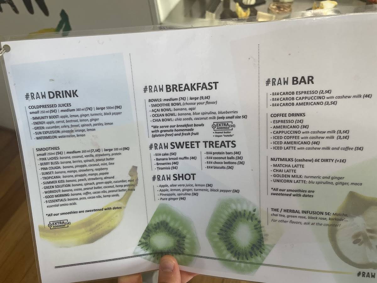 Menu di RAW VEGAN FIRENZE 