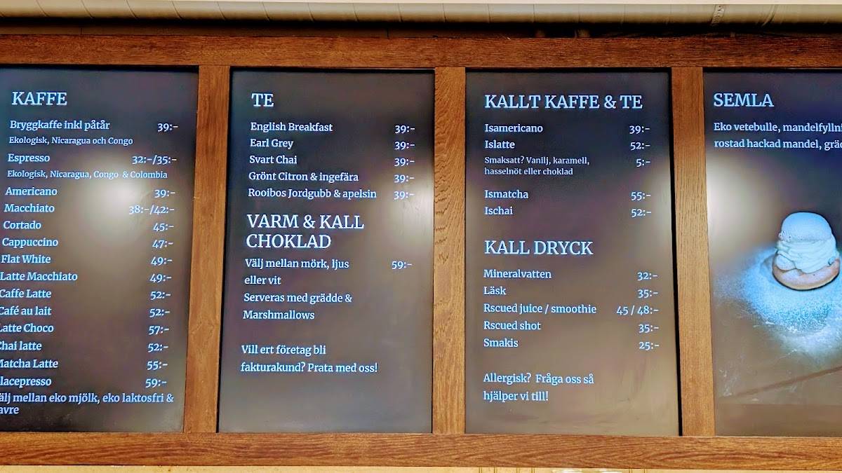 Menu at RC Café och Pâtisserie cafe, Stockholm, Regeringsgatan 26