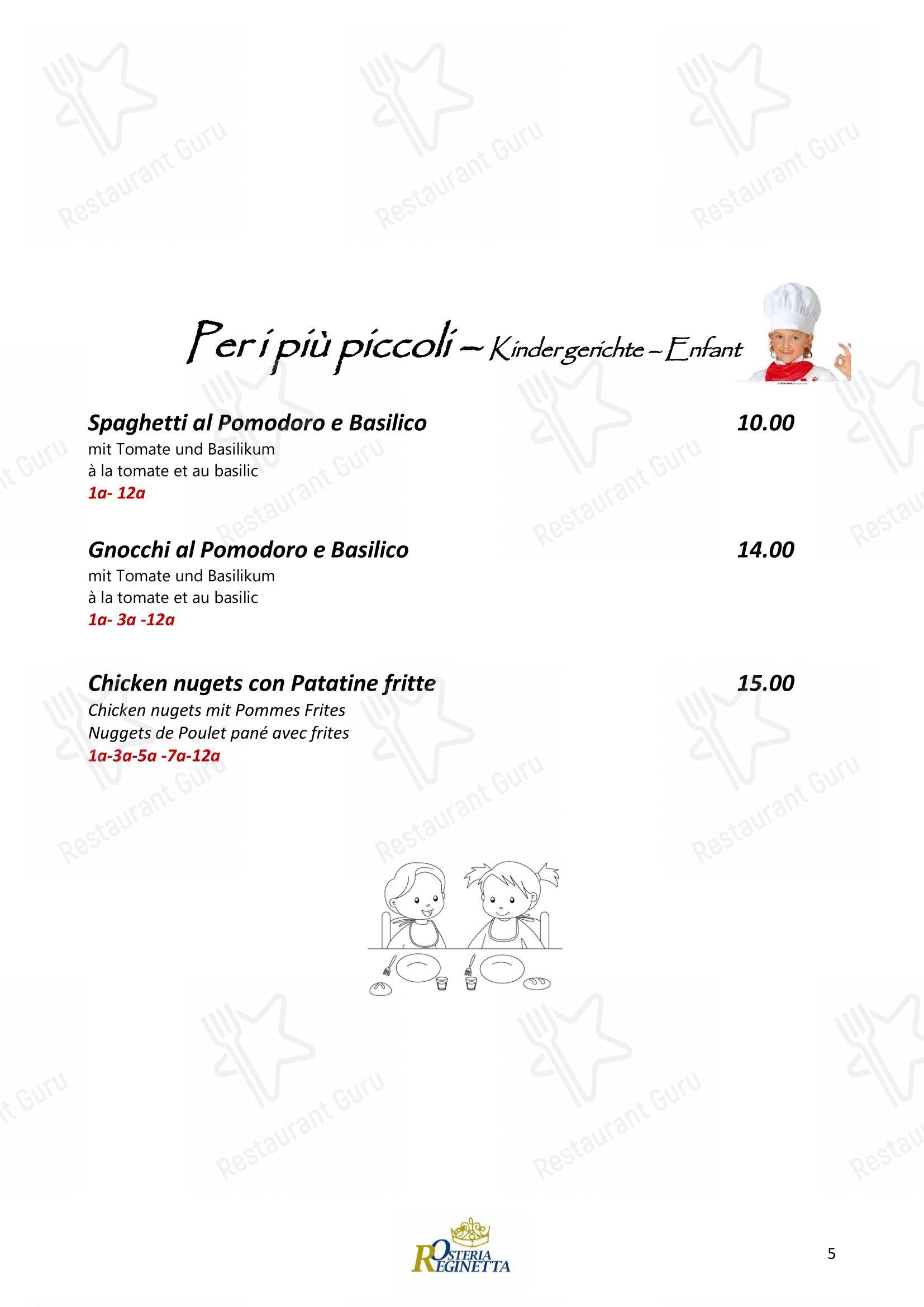 Osteria Reginetta in Locarno - Menu