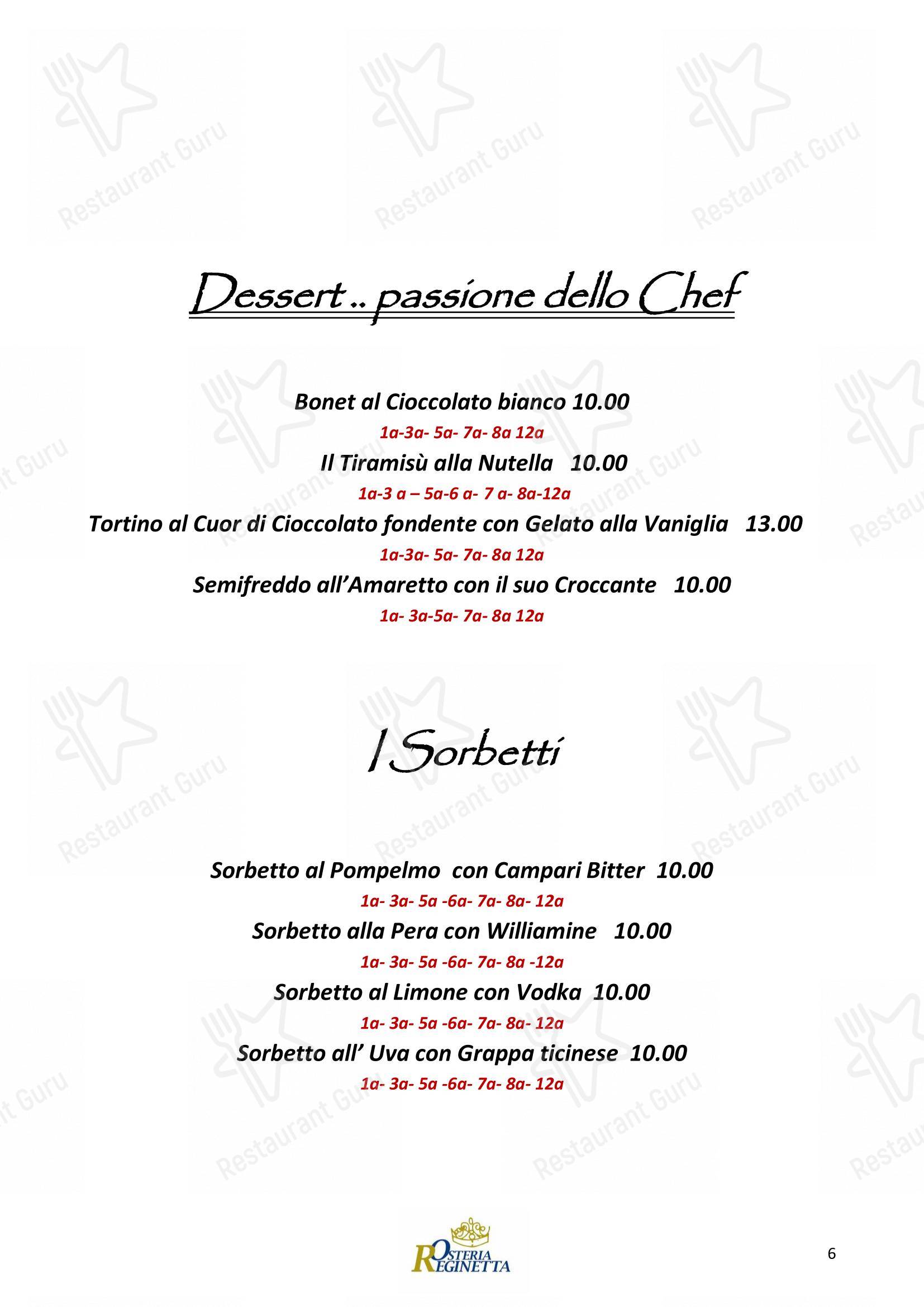 Menu di Osteria Reginetta - Menu