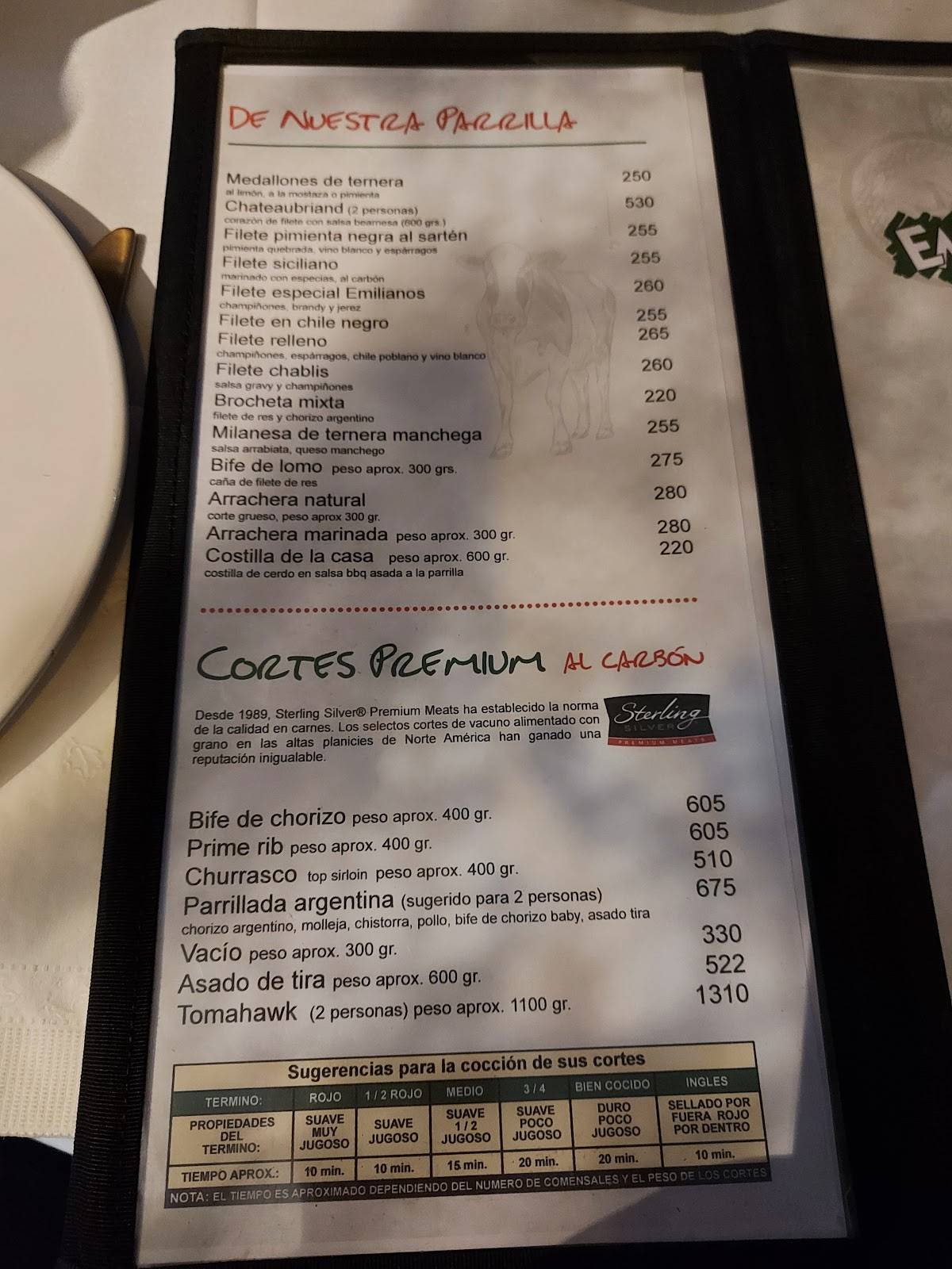 Carta de RESTAURANTE EMILIANOS, Morelia, Artilleros de 1847 1643