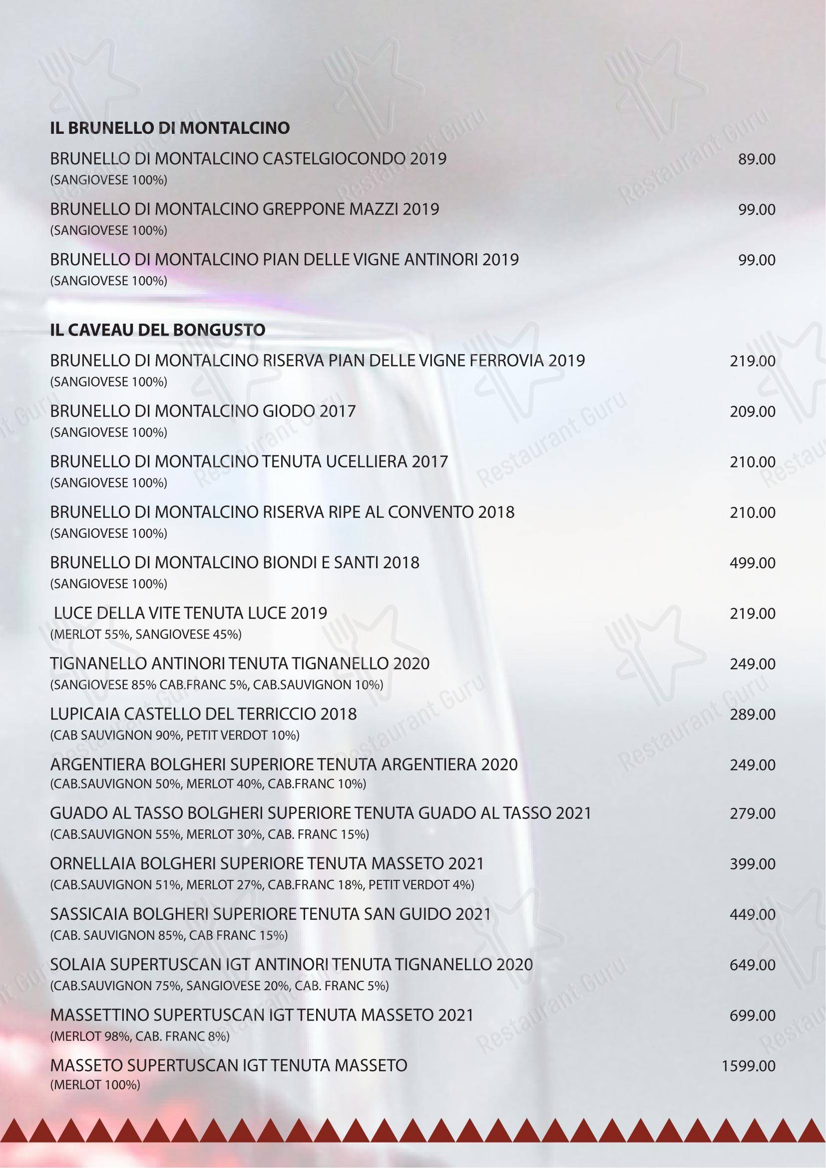 Menu di RISTORANTE IL BONGUSTO LA MAREMMA - Menu