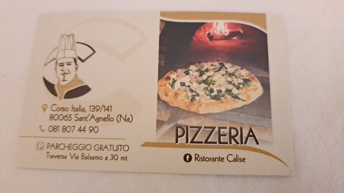Menu di RISTORANTE PIZZERIA CALISE 