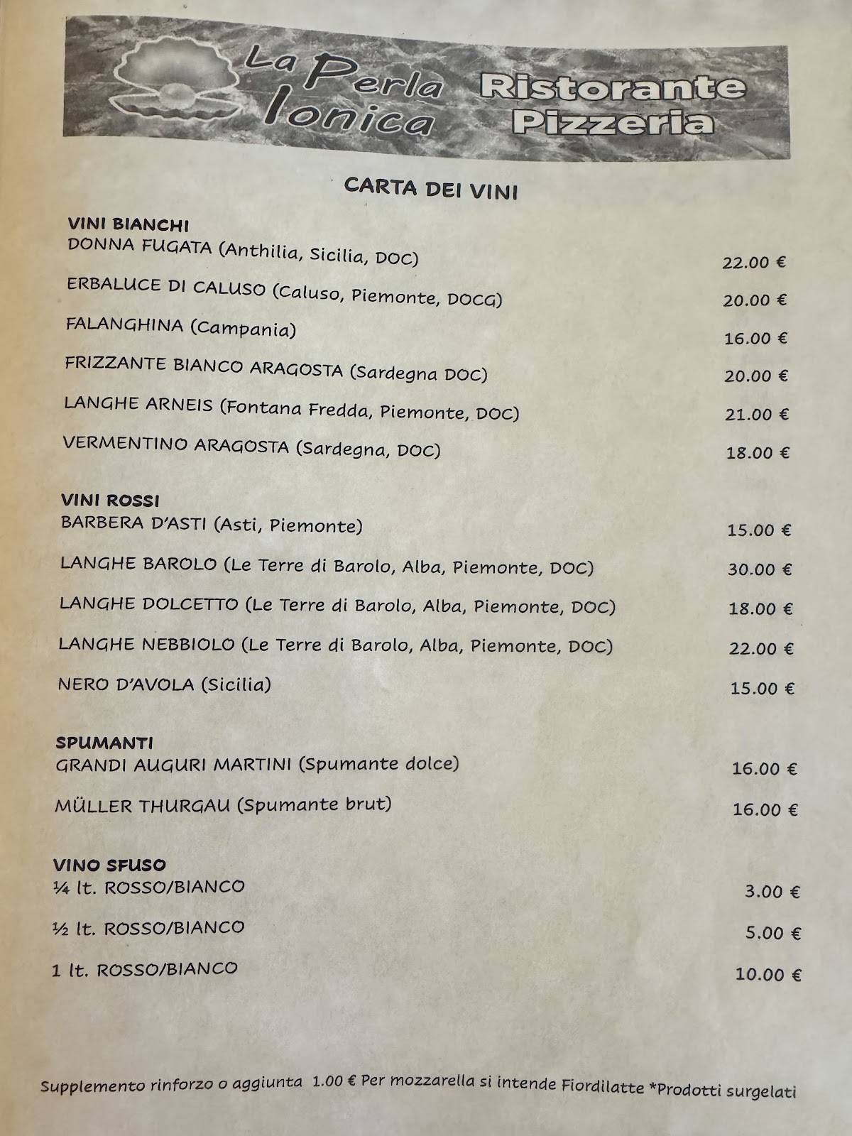 Menu di La Perla Ionica 
