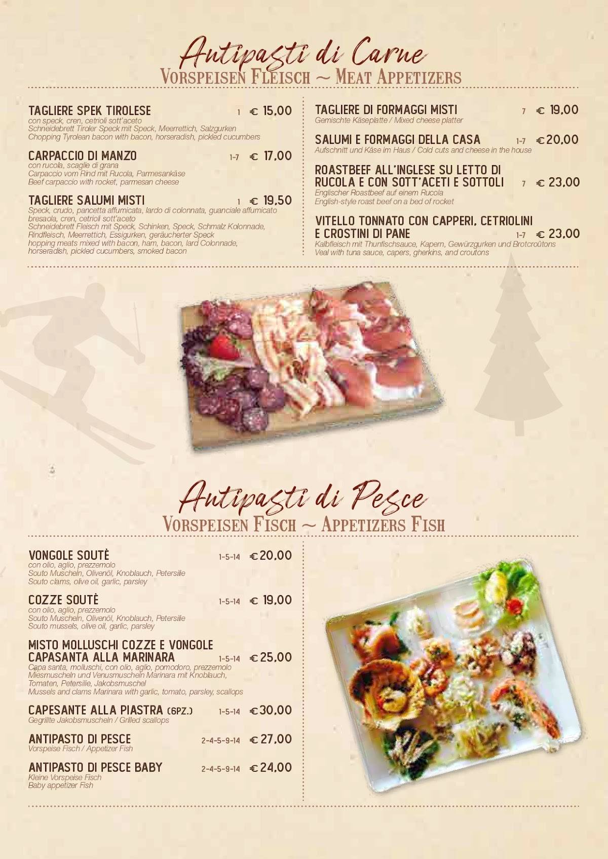 Menu di RISTORANTE PIZZERIA SKI BAR SAN CASSIANO 
