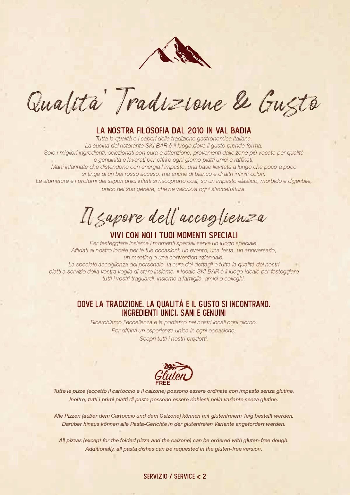 Menu di RISTORANTE PIZZERIA SKI BAR SAN CASSIANO 
