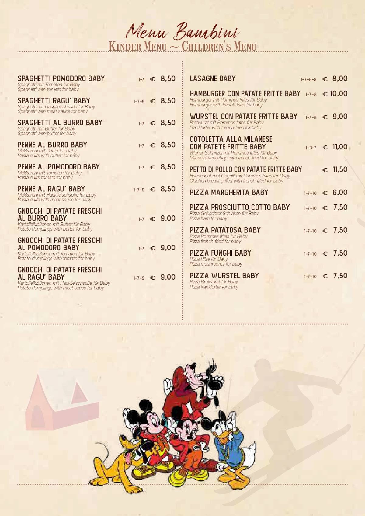 Menu di RISTORANTE PIZZERIA SKI BAR SAN CASSIANO 