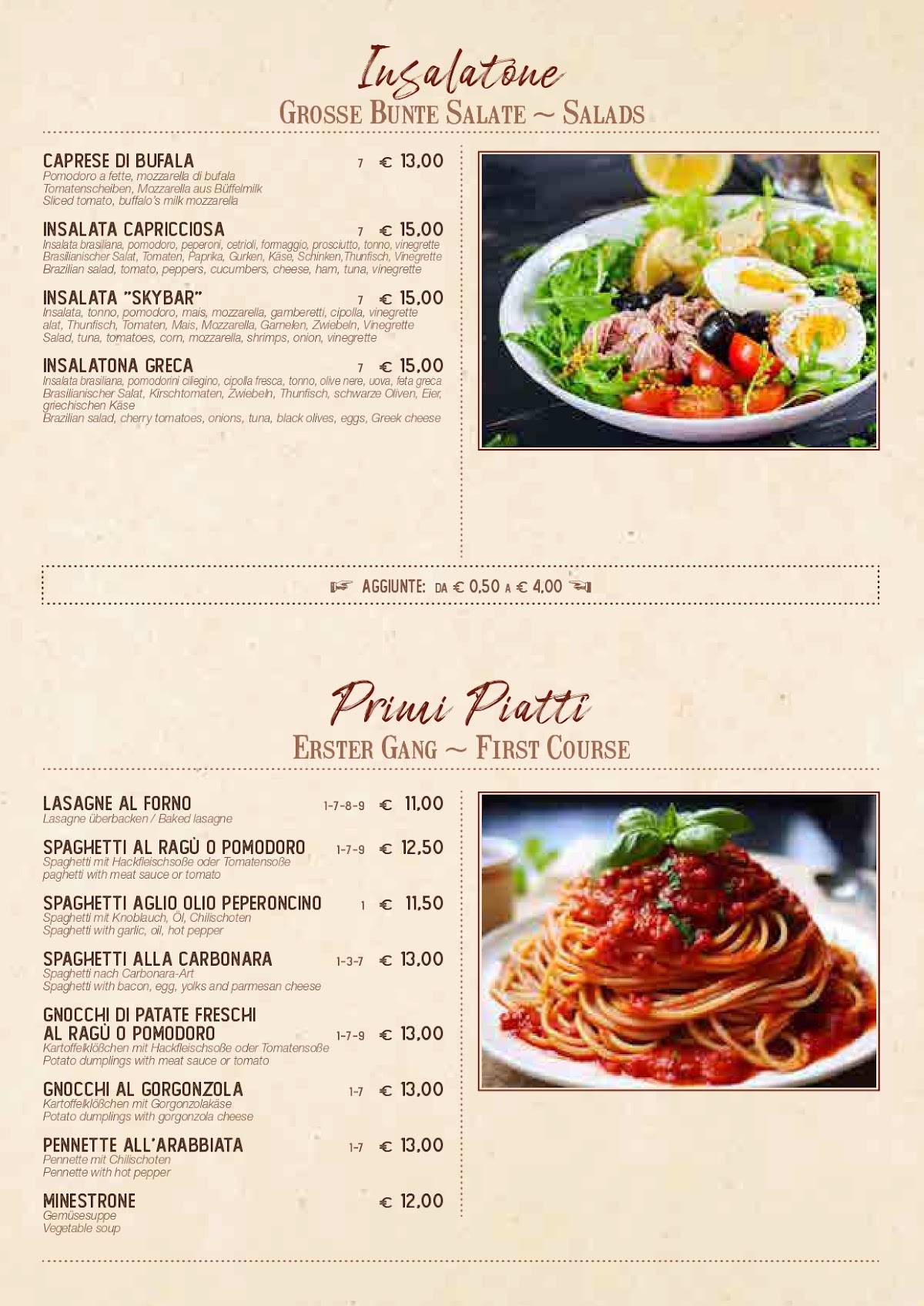 Menu di RISTORANTE PIZZERIA SKI BAR SAN CASSIANO 