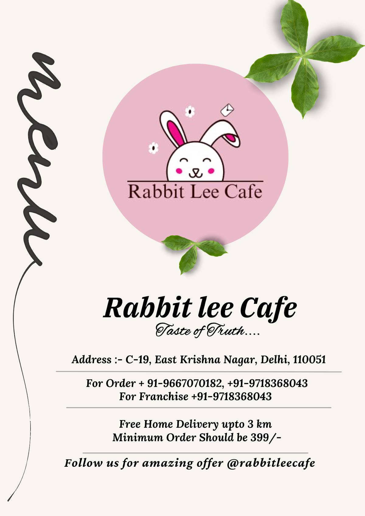 Rabbit Lee Cafe menu