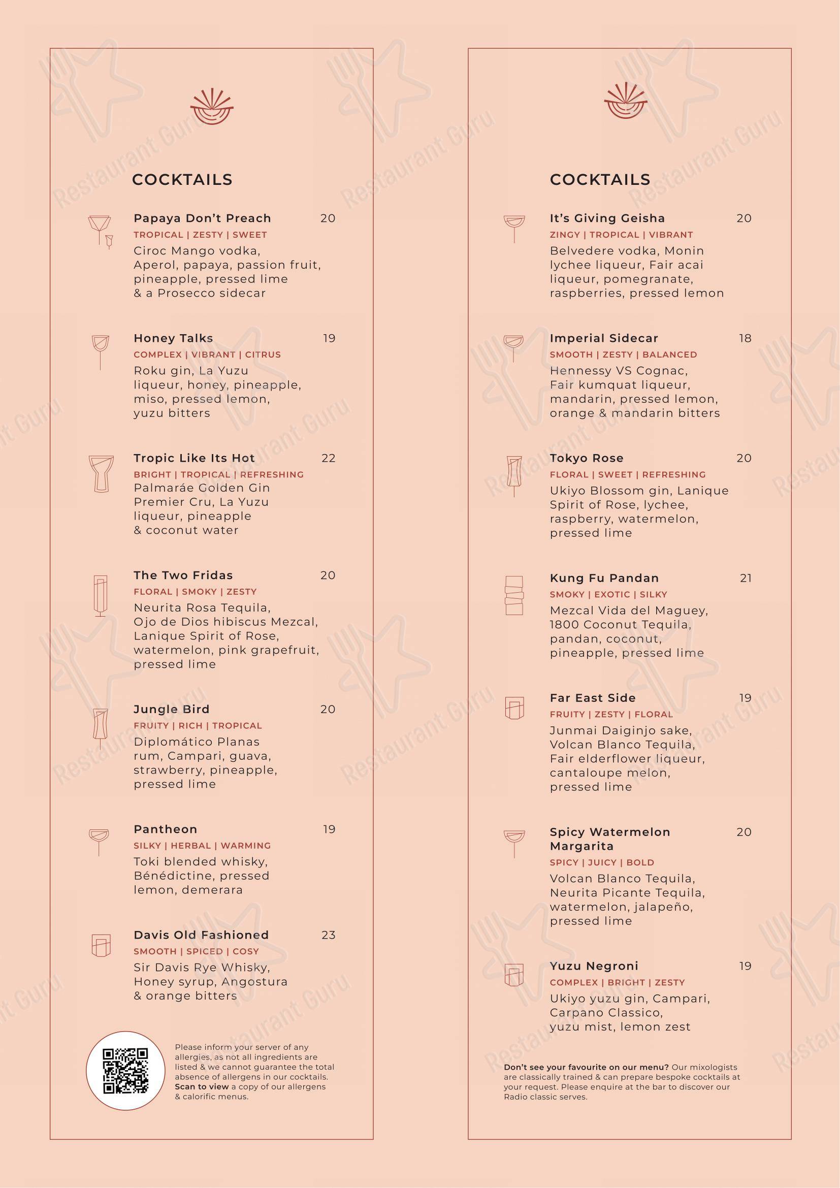 Menu di Radio Rooftop Bar - Основное меню