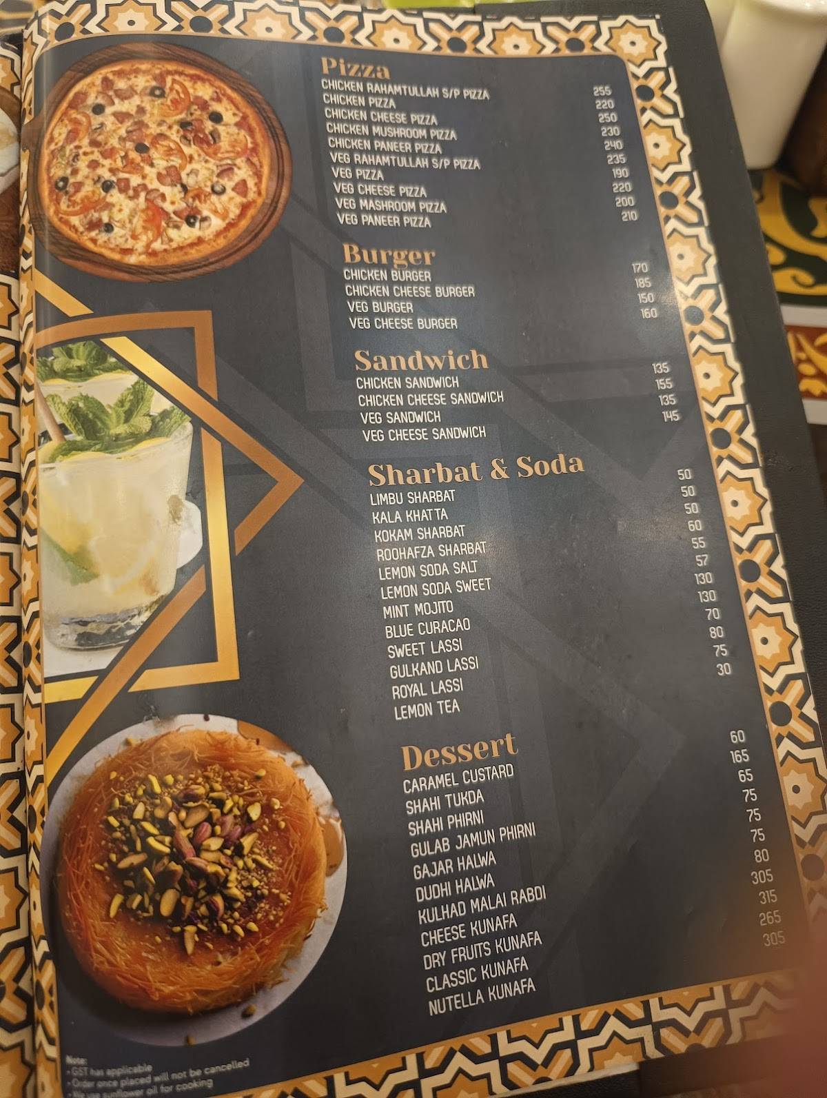 Rahamatulla Restaurant menu