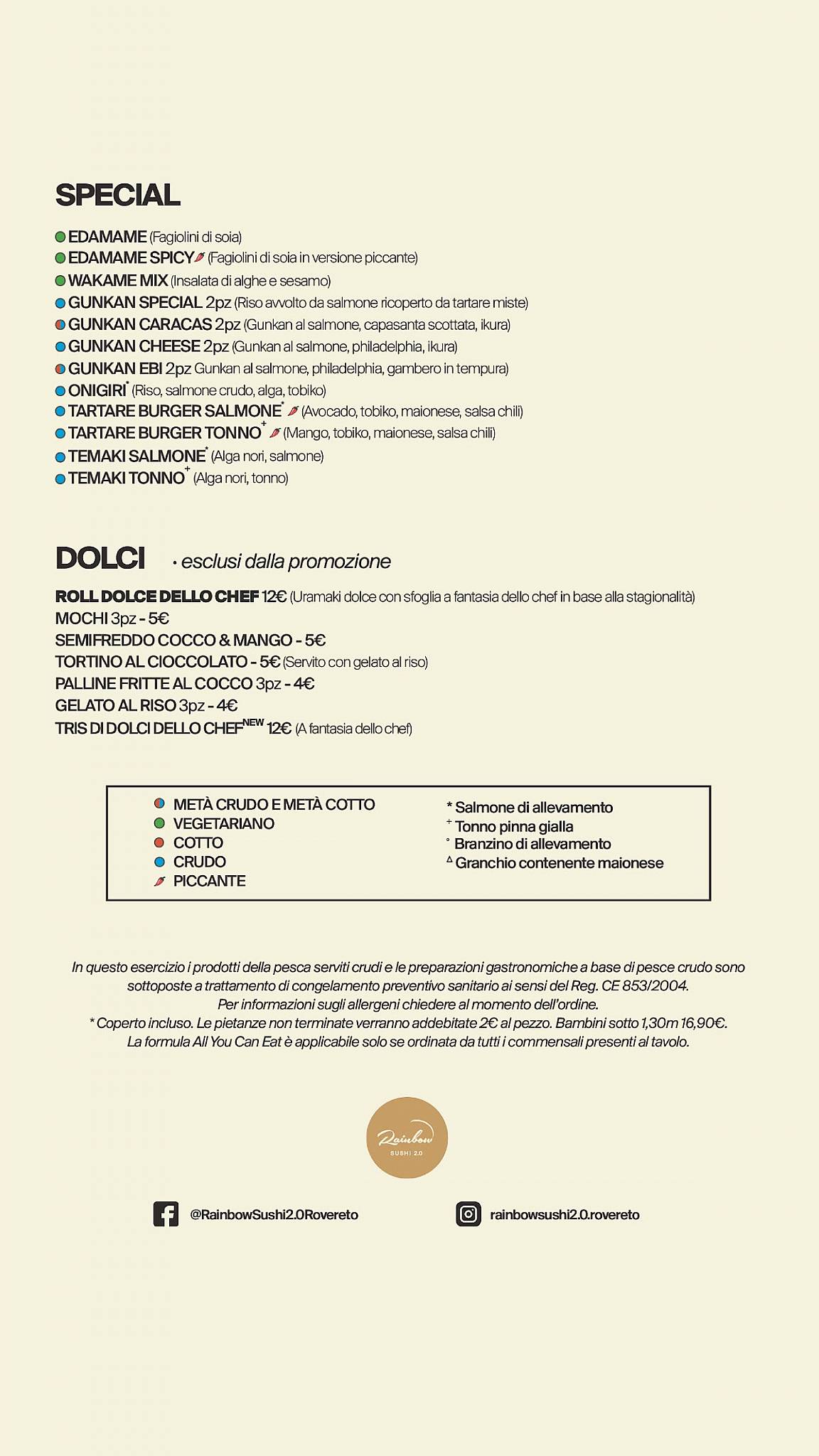 Menu di Rainbow Sushi 2.0 Rovereto 