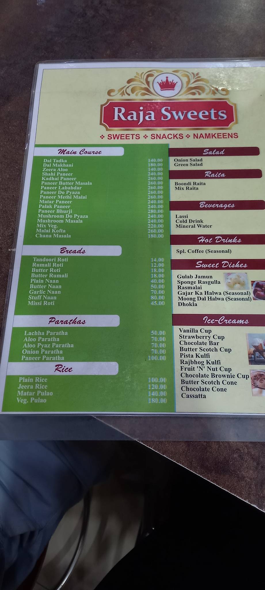 Raja Sweets menu
