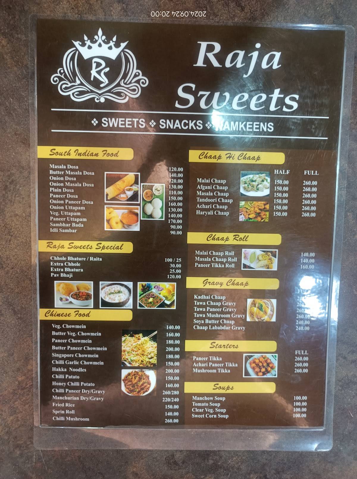 Raja Sweets menu