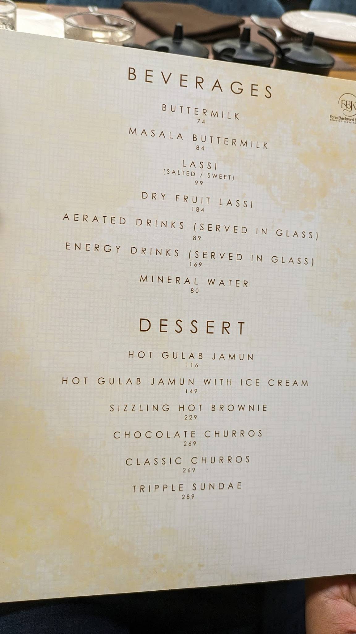 FBK - FEN'S BACKYARD KITCHEN menu