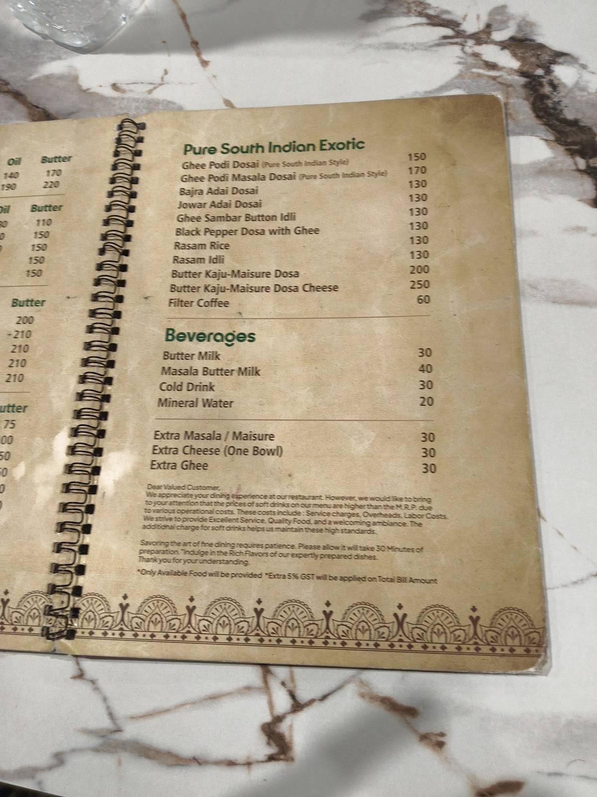 Selva's South menu