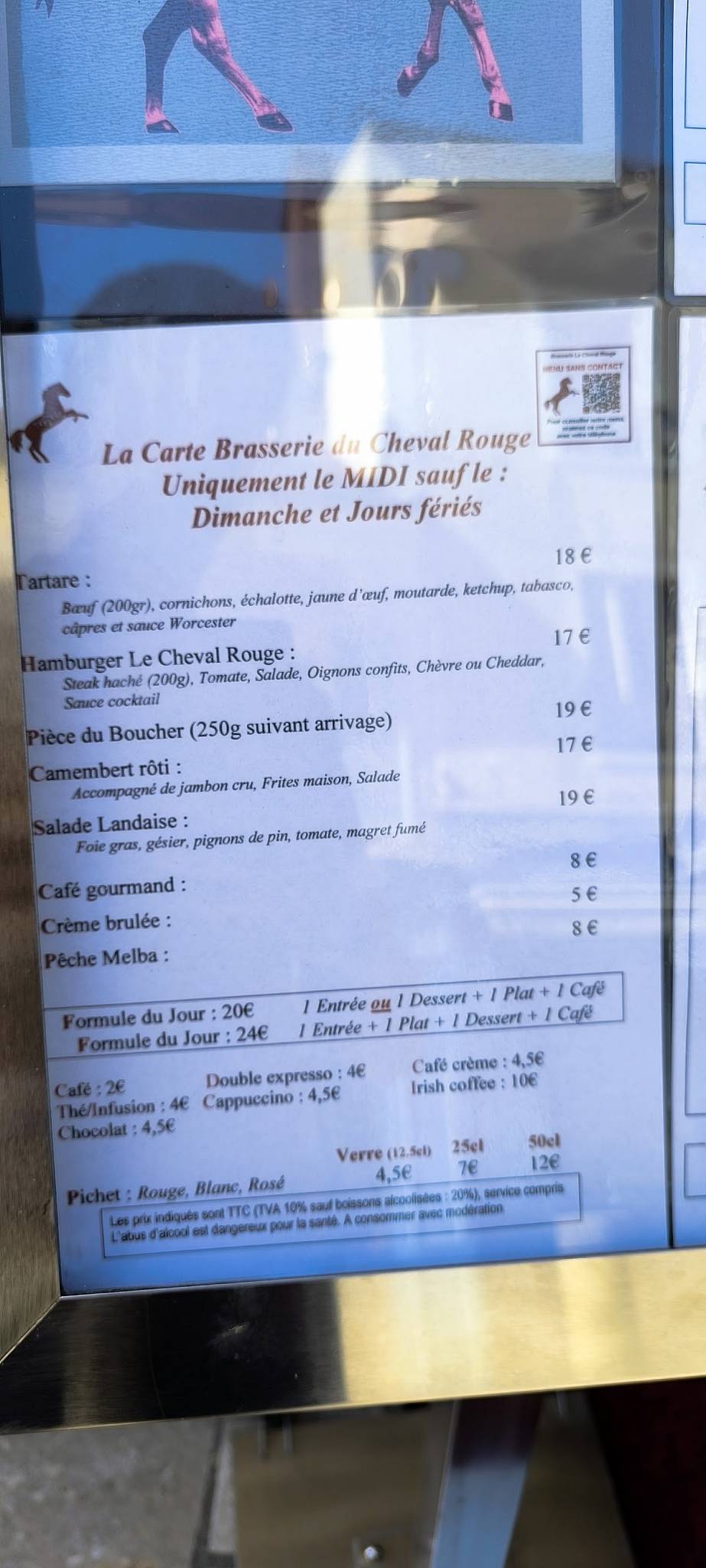 Menu de Le Cheval Rouge