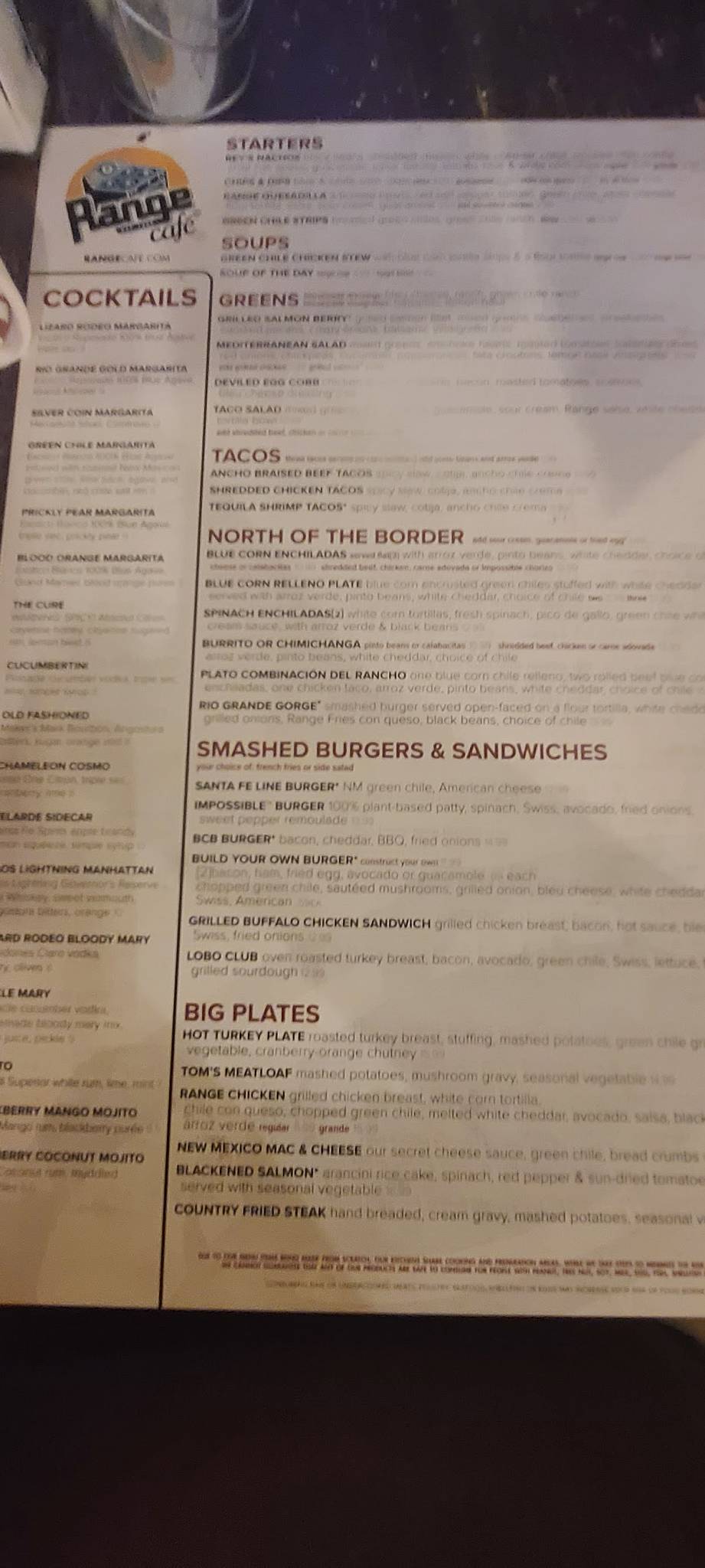 Menu at Range Café Bernalillo desserts, Bernalillo