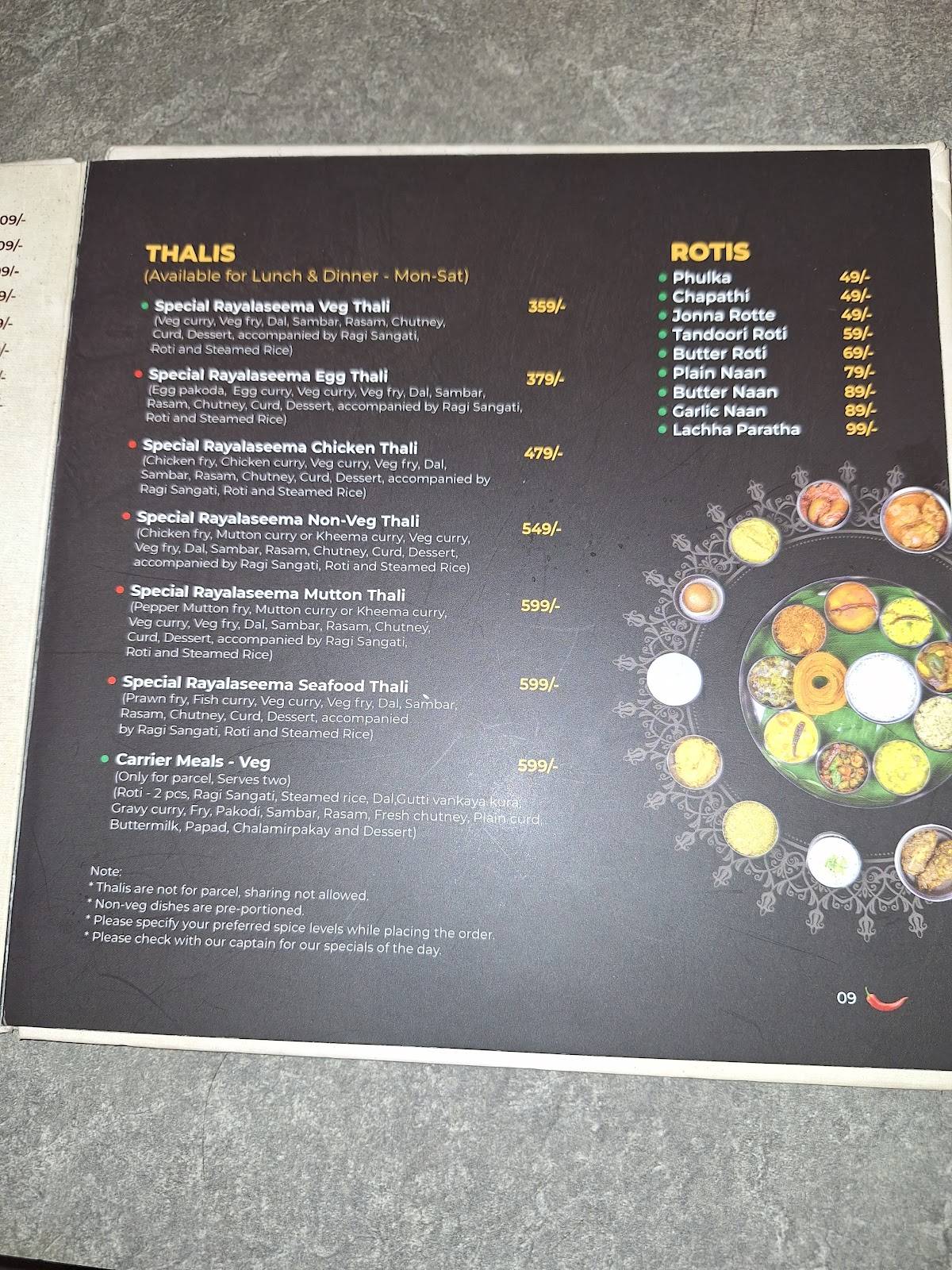 Rayalaseema Ruchulu - Lakdikapul menu